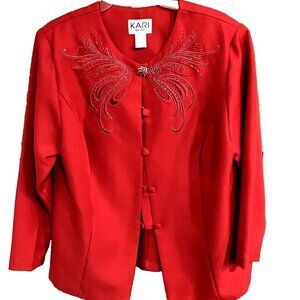 Size 20W 2-Pc Kari New York Designer Women's Red Button-down Front Suit. NWOT.